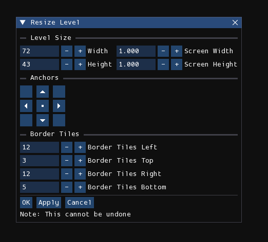 The "Resize Level" window